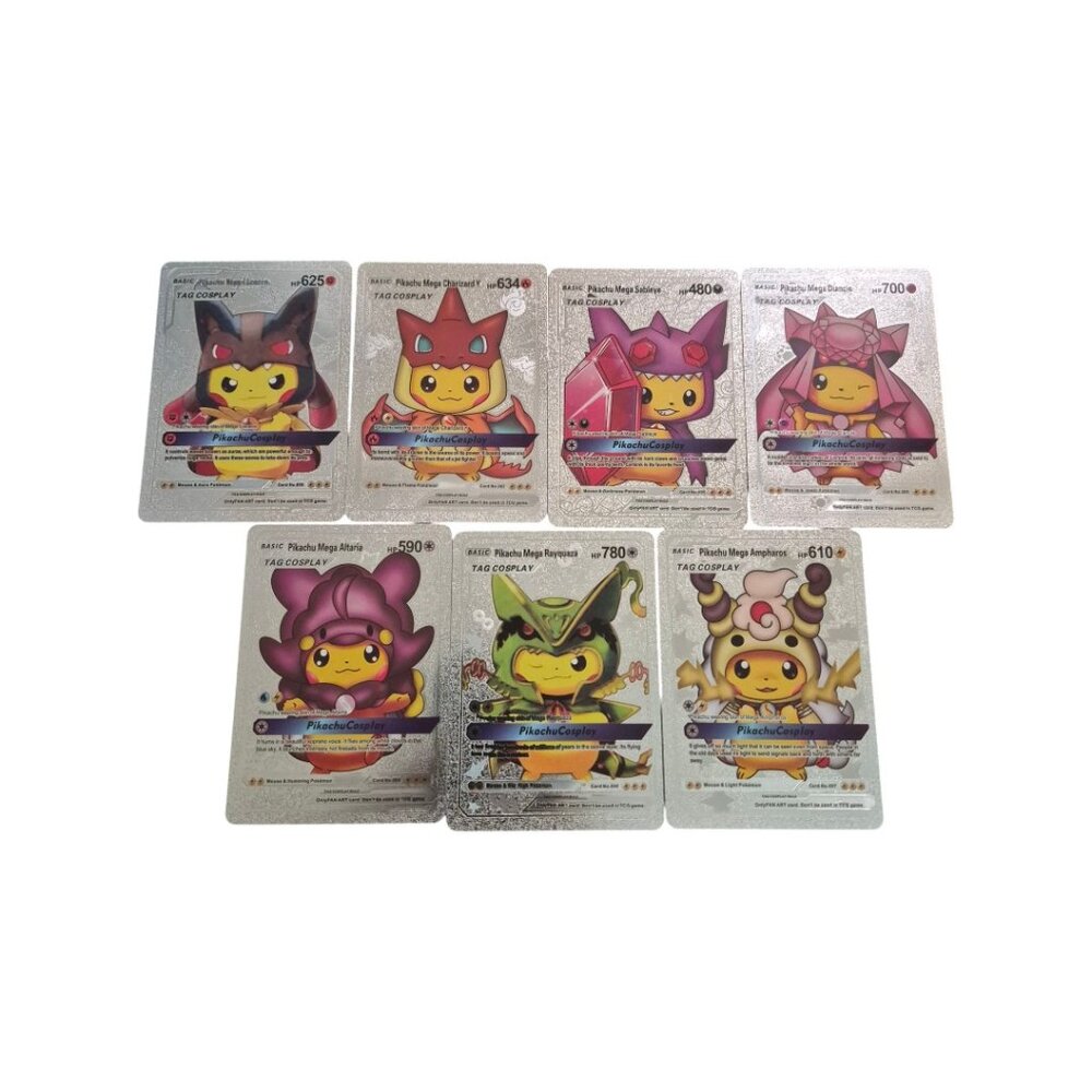 Pikachu Cosplay Card Bundle – 7 Anime Style Collectible Fan Art Cards